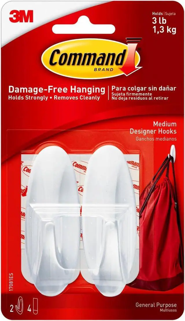 Alt view image 16 of 16 - 3M 17081 Command Designer Medium Hooks 2 hooks, 4 strips