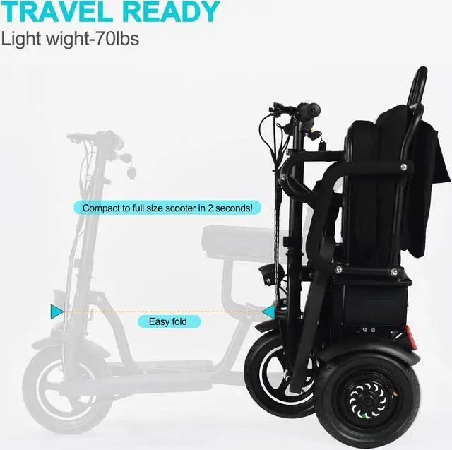 Alt view image 14 of 15 - Folding Mobility Electric Trike 48v 700w Dual Motor Lithium Black