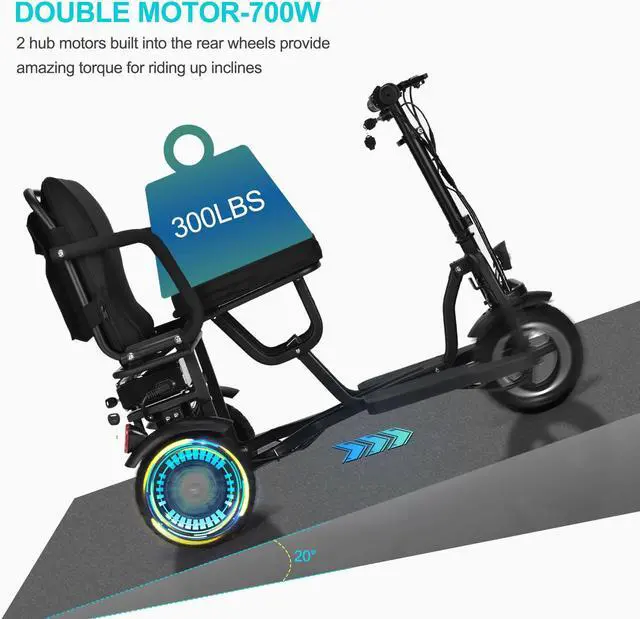 Alt view image 15 of 15 - Folding Mobility Electric Trike 48v 700w Dual Motor Lithium Black