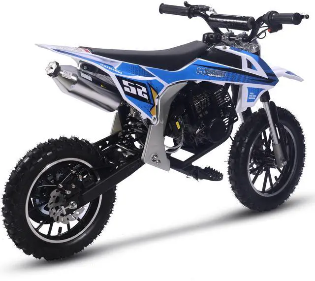 Alt view image 6 of 8 - Warrior 52cc 2-Stroke Kids Gas Dirt Bike Blue