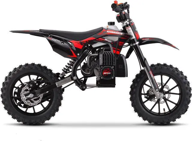 Alt view image 10 of 12 - MotoTec Thunder 50cc 2-Stroke Kids Gas Dirt Bike Red