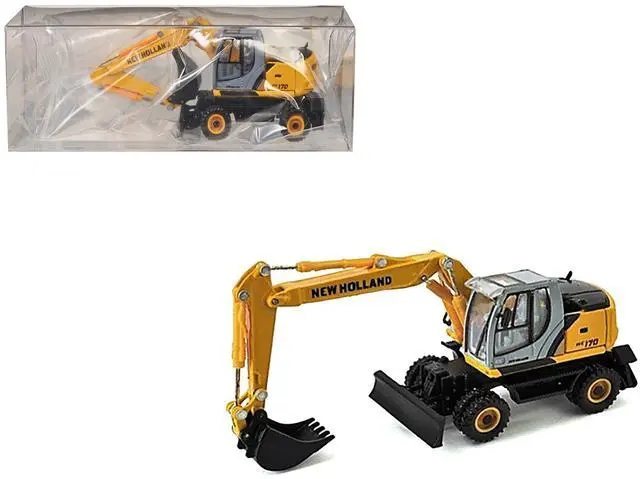 Alt view image 7 of 9 - New Holland WE170 Wheeled Excavator Yellow 1/87 (HO) Diecast Model by Promotex