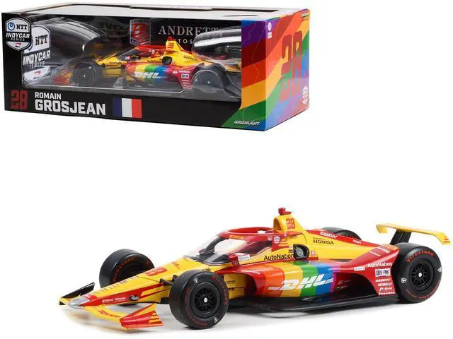 Alt view image 5 of 5 - Dallara IndyCar #28 Romain Grosjean "DHL Delivered with Pride" Andretti Autosport "NTT IndyCar Series" (2022) 1/18 Diecast Model Car by Greenlight