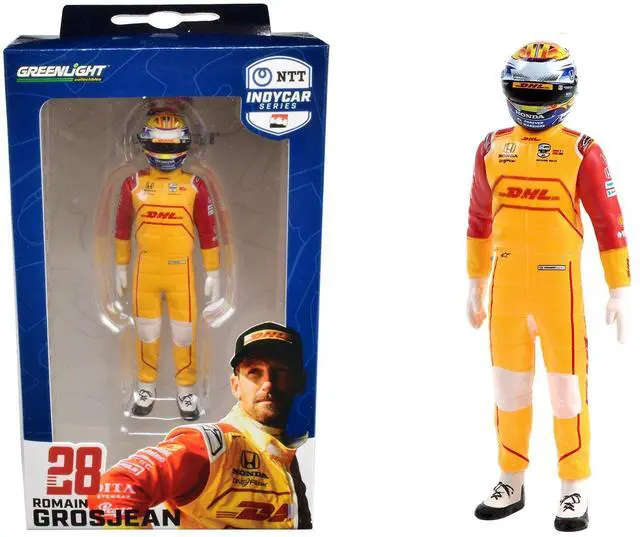 Alt view image 4 of 4 - "NTT IndyCar Series" #28 Romain Grosjean Driver Figure "DHL - Andretti Autosport" for 1/18 Scale Models by Greenlight