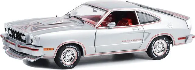 Alt view image 6 of 6 - 1978 Ford Mustang II King Cobra Silver Metallic with Red and Black Hood Stripes 1/18 Diecast Model Car by Greenlight