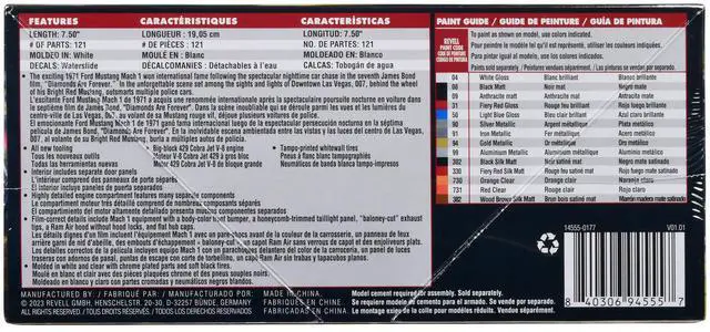 Alt view image 9 of 11 - Level 4 Model Kit 1971 Ford Mustang Mach 1 James Bond 007 "Diamonds Are Forever" (1971) Movie 1/25 Scale Model by Revell