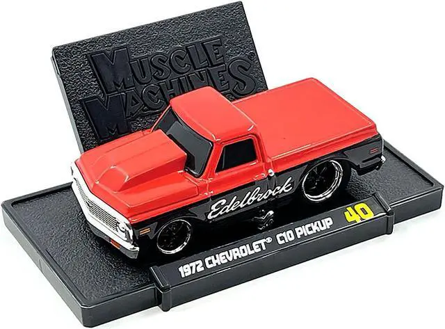 Alt view image 5 of 6 - 1972 Chevrolet C-10 Pickup Truck Red and Black "Edelbrock" 1/64 Diecast Model Car by Muscle Machines