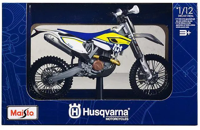 Alt view image 2 of 2 - Husqvarna FE 501 White and Blue with Yellow Stripes 1/12 Diecast Motorcycle Model by Maisto