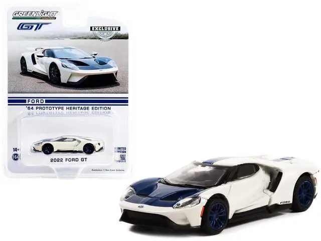 Alt view image 5 of 5 - 2022 Ford GT "1964 Prototype Heritage Edition" White Metallic with Blue Hood and Stripe "Hobby Exclusive" Series 1/64 Diecast Model Car by Greenlight