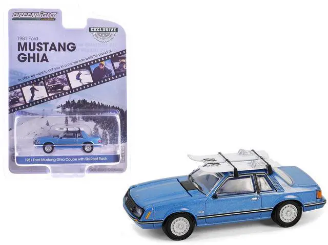 Alt view image 4 of 6 - 1981 Ford Mustang Ghia Coupe Blue Glow Metallic with Ski Roof Rack "Hobby Exclusive" Series 1/64 Diecast Model Car by Greenlight