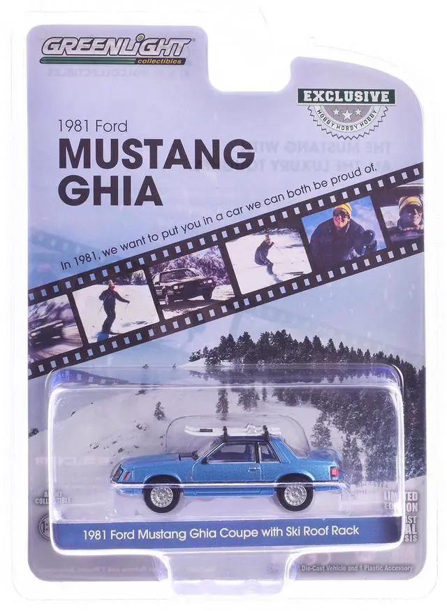 Alt view image 5 of 6 - 1981 Ford Mustang Ghia Coupe Blue Glow Metallic with Ski Roof Rack "Hobby Exclusive" Series 1/64 Diecast Model Car by Greenlight