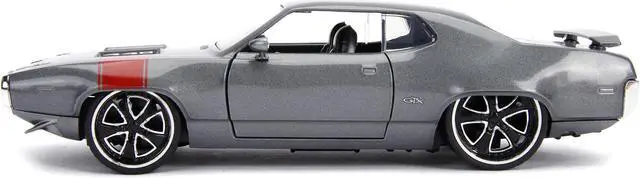 Alt view image 8 of 11 - 1972 Plymouth GTX 440 Metallic Gray with Red Stripe "Bigtime Muscle" 1/24 Diecast Model Car by Jada
