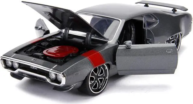 Alt view image 10 of 11 - 1972 Plymouth GTX 440 Metallic Gray with Red Stripe "Bigtime Muscle" 1/24 Diecast Model Car by Jada