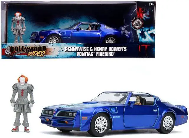 Alt view image 6 of 6 - Henry Bower\'s Pontiac Firebird Trans Am Candy Blue with Pennywise Diecast Figurine \It Chapter Two\ (2019) Movie 1/24 Diecast Model Car by Jada"""