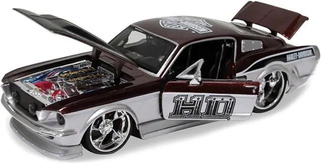 Alt view image 3 of 4 - 1967 Ford Mustang GT Red and Silver "Harley Davidson" 1/24 Diecast Model Car by Maisto