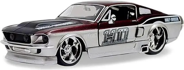 Alt view image 4 of 4 - 1967 Ford Mustang GT Red and Silver "Harley Davidson" 1/24 Diecast Model Car by Maisto