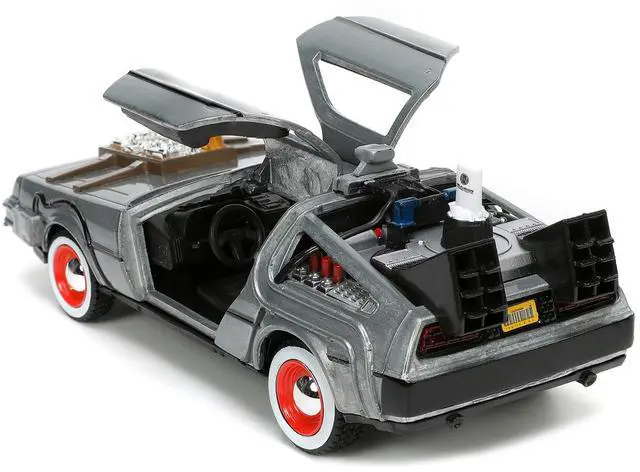 Alt view image 14 of 15 - DeLorean DMC (Time Machine) Brushed Metal "Back to the Future Part III" (1990) Movie "Hollywood Rides" Series 1/32 Diecast Model Car by Jada