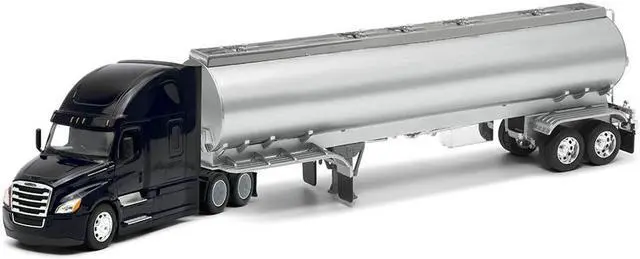 Main image of Freightliner Cascadia Truck Black with Silver Tanker Trailer "Transporter" Series 1/32 Diecast Model by Welly