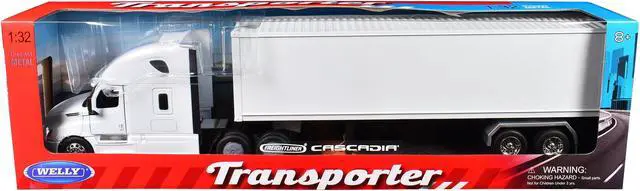 Alt view image 3 of 3 - Freightliner Cascadia Truck White with White Container "Transporter" Series 1/32 Diecast Model by Welly