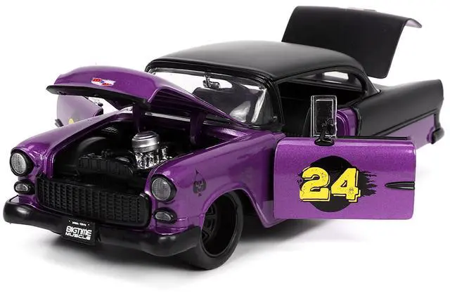 Alt view image 9 of 11 - 1955 Chevrolet Bel Air #24 Purple Metallic and Matt Black "Bigtime Muscle" Series 1/24 Diecast Model Car by Jada