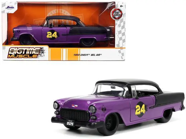 Alt view image 11 of 11 - 1955 Chevrolet Bel Air #24 Purple Metallic and Matt Black "Bigtime Muscle" Series 1/24 Diecast Model Car by Jada