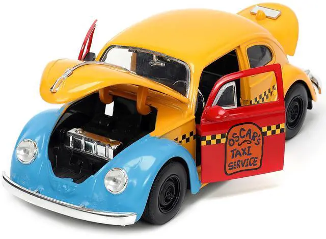 Alt view image 9 of 11 - 1959 Volkswagen Beetle Taxi Yellow and Blue and Oscar the Grouch Diecast Figure "Sesame Street" 1/24 Diecast Model Car by Jada