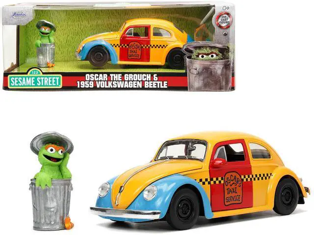Alt view image 11 of 11 - 1959 Volkswagen Beetle Taxi Yellow and Blue and Oscar the Grouch Diecast Figure "Sesame Street" 1/24 Diecast Model Car by Jada