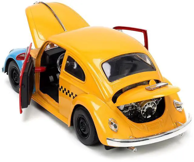 Alt view image 10 of 11 - 1959 Volkswagen Beetle Taxi Yellow and Blue and Oscar the Grouch Diecast Figure "Sesame Street" 1/24 Diecast Model Car by Jada