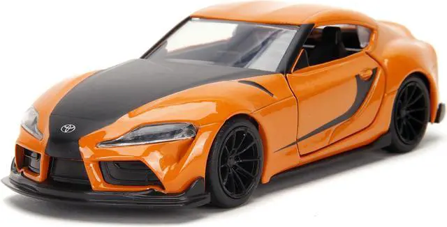 Alt view image 8 of 11 - Han's Mazda RX-7 Orange Met. & Matt Black & Toyota GR Supra Orange Met. w/Black Hood Set of 2 pcs 1/32 Diecast Model Cars Jada