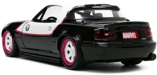 Alt view image 7 of 11 - 1990 Mazda Miata Black & White w/Graphics & Ghost Spider Figure "Spider-Man" "Marvel" Series 1/32 Diecast Model Car by Jada