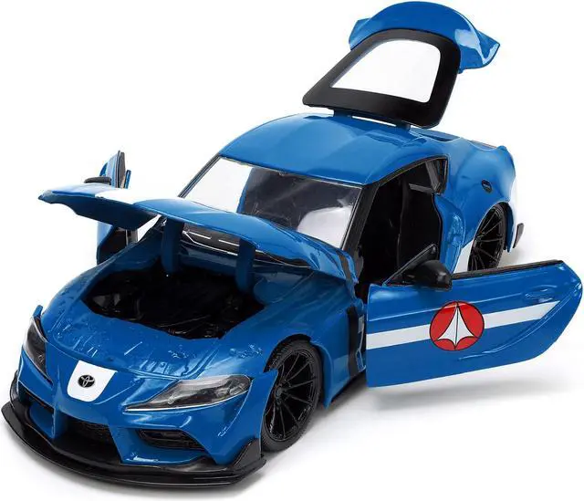 Alt view image 14 of 16 - 2020 Toyota Supra Blue with Graphics and Max Sterling Diecast Figurine "Robotech" "Hollywood Rides" Series 1/24 Diecast Model Car by Jada