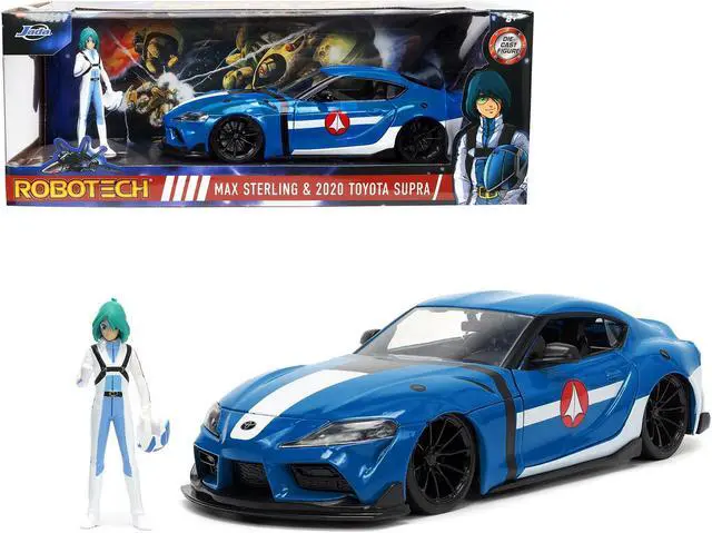 Alt view image 16 of 16 - 2020 Toyota Supra Blue with Graphics and Max Sterling Diecast Figurine "Robotech" "Hollywood Rides" Series 1/24 Diecast Model Car by Jada
