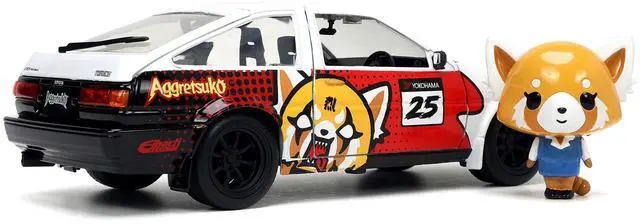 Alt view image 12 of 15 - 1986 Toyota Trueno (AE86) RHD (Right Hand Drive) #25 White with Graphics and Aggretsuko Diecast Figure "Aggretsuko" "Anime Hollywood Rides" Series 1/24 Diecast Model Car by Jada