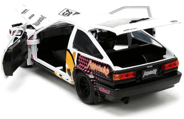 Alt view image 14 of 15 - 1986 Toyota Trueno (AE86) RHD (Right Hand Drive) #25 White with Graphics and Aggretsuko Diecast Figure "Aggretsuko" "Anime Hollywood Rides" Series 1/24 Diecast Model Car by Jada