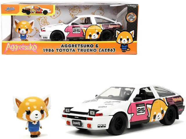 Alt view image 15 of 15 - 1986 Toyota Trueno (AE86) RHD (Right Hand Drive) #25 White with Graphics and Aggretsuko Diecast Figure "Aggretsuko" "Anime Hollywood Rides" Series 1/24 Diecast Model Car by Jada
