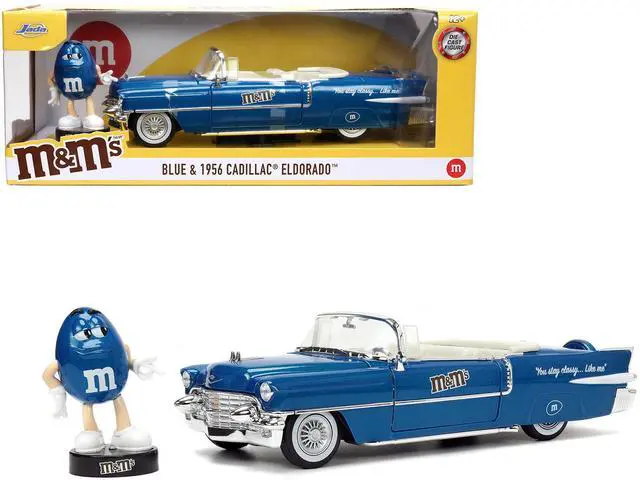 Alt view image 13 of 16 - 1956 Cadillac Eldorado Convertible Blue Metallic with Cream Interior "Stay Classy" and Blue M&M Diecast Figure "M&M's" "Hollywood Rides" Series 1/24 Diecast Model Car by Jada