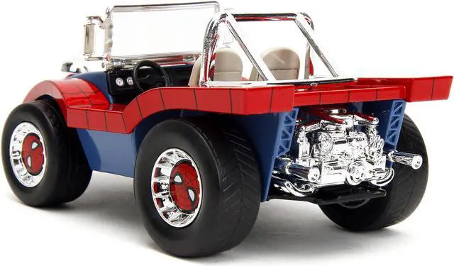 Alt view image 11 of 12 - Dune Buggy Red and Blue with Graphics and Spider-Man Diecast Figure "Marvel Spider-Man" 1/24 Diecast Model Car by Jada