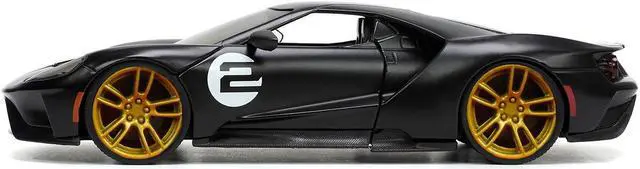 Alt view image 7 of 11 - 2017 Ford GT #2 Matt Black with Silver Stripes and Gold Wheels "Bigtime Muscle" Series 1/24 Diecast Model Car by Jada