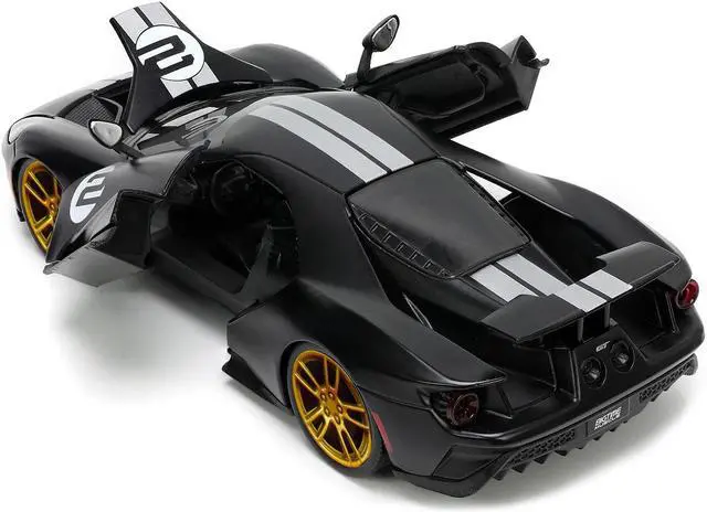 Alt view image 10 of 11 - 2017 Ford GT #2 Matt Black with Silver Stripes and Gold Wheels "Bigtime Muscle" Series 1/24 Diecast Model Car by Jada
