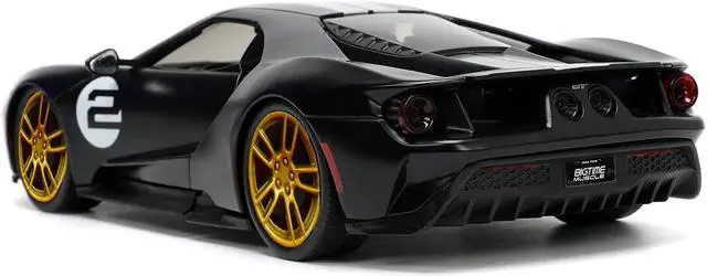 Alt view image 8 of 11 - 2017 Ford GT #2 Matt Black with Silver Stripes and Gold Wheels "Bigtime Muscle" Series 1/24 Diecast Model Car by Jada