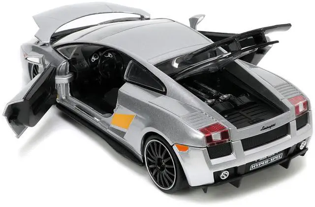 Alt view image 13 of 16 - Lamborghini Gallardo Superleggera Silver Metallic with Yellow Stripes "Hyper-Spec" Series 1/24 Diecast Model Car by Jada