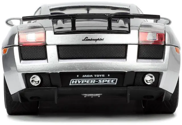 Alt view image 14 of 16 - Lamborghini Gallardo Superleggera Silver Metallic with Yellow Stripes "Hyper-Spec" Series 1/24 Diecast Model Car by Jada