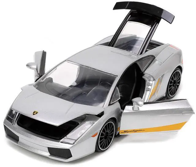 Alt view image 16 of 16 - Lamborghini Gallardo Superleggera Silver Metallic with Yellow Stripes "Hyper-Spec" Series 1/24 Diecast Model Car by Jada
