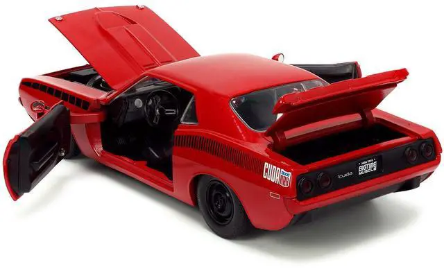 Alt view image 13 of 16 - 1973 Plymouth Barracuda Red with Black Stripes "Bigtime Muscle" Series 1/24 Diecast Model Car by Jada