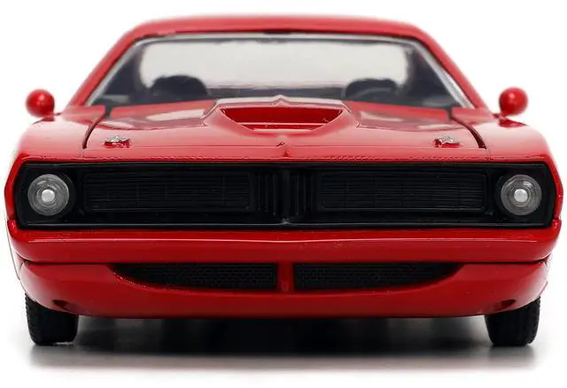 Alt view image 16 of 16 - 1973 Plymouth Barracuda Red with Black Stripes "Bigtime Muscle" Series 1/24 Diecast Model Car by Jada