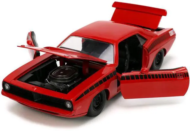 Alt view image 15 of 16 - 1973 Plymouth Barracuda Red with Black Stripes "Bigtime Muscle" Series 1/24 Diecast Model Car by Jada