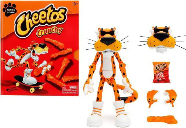 Alt view image 8 of 9 - Chester Cheetah 5.5" Figure with Accessories and Alternate Head and Hands "Cheetos Crunchy" model by Jada