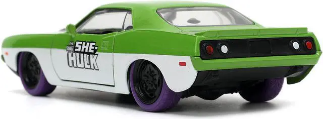 Alt view image 9 of 11 - 1973 Plymouth Barracuda Green Metallic and White & She-Hulk Diecast Figure "The Savage She-Hulk" 1/32 Diecast Model Car by Jada