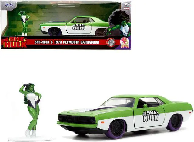 Alt view image 11 of 11 - 1973 Plymouth Barracuda Green Metallic and White & She-Hulk Diecast Figure "The Savage She-Hulk" 1/32 Diecast Model Car by Jada