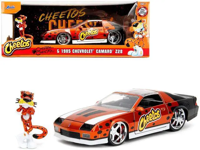 Alt view image 10 of 11 - 1985 Chevrolet Camaro Z/28 Orange Metallic w/Graphics & Chester Cheetah Diecast Figure "Cheetos" 1/24 Diecast Model Car by Jada